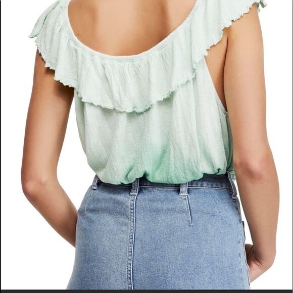 NEW 3/$25 FREE PEOPLE Cora Lee off the Shoulders Green Top.L - Picture 4 of 12